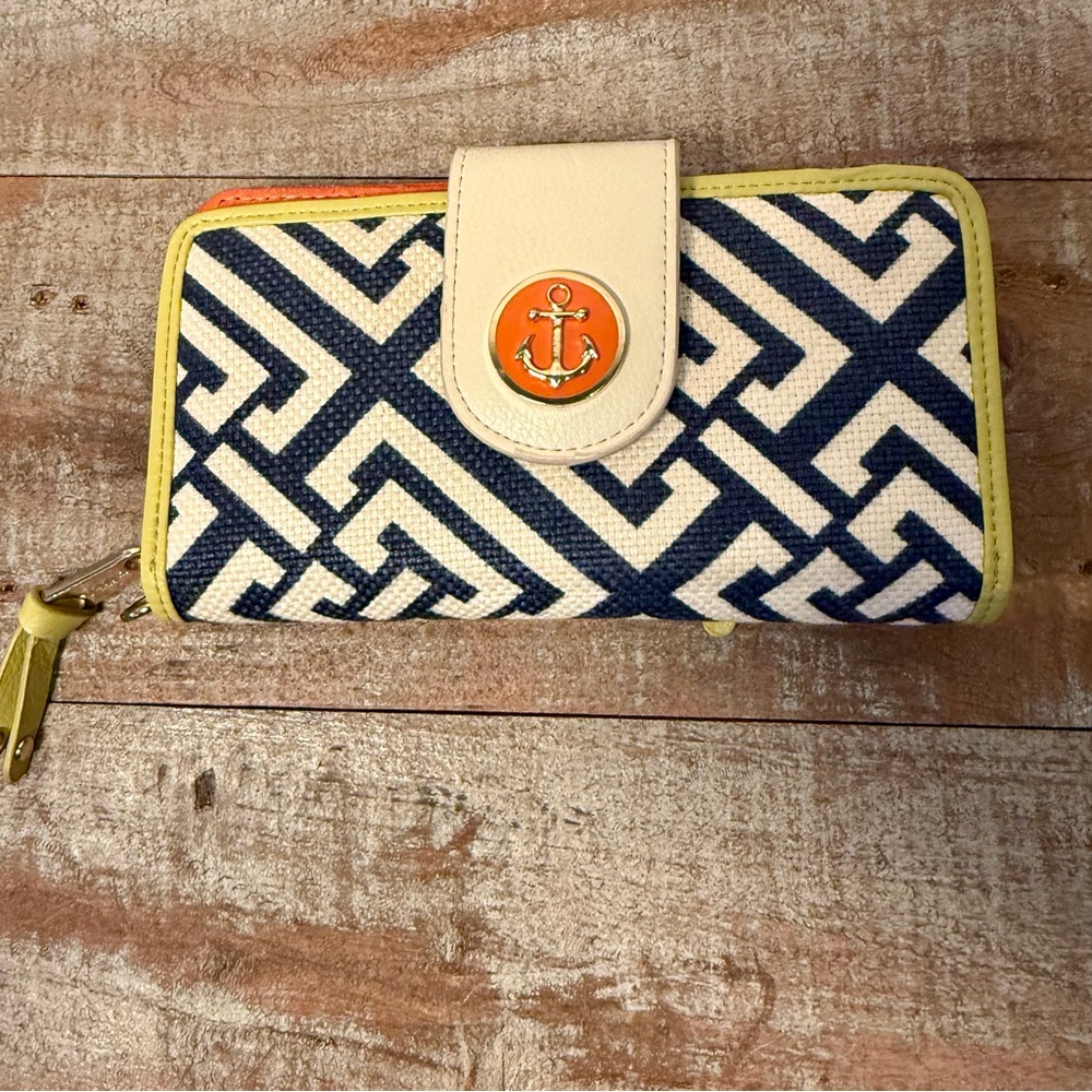 Spartina 449 Haig Point Yacht Club Wallet Coastal Nautical Navy Green Orange - Picture 3 of 13